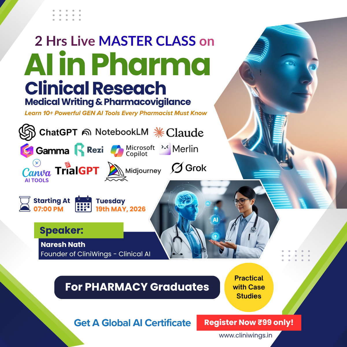 Indian pharmacy students in lab coats during CliniWings training