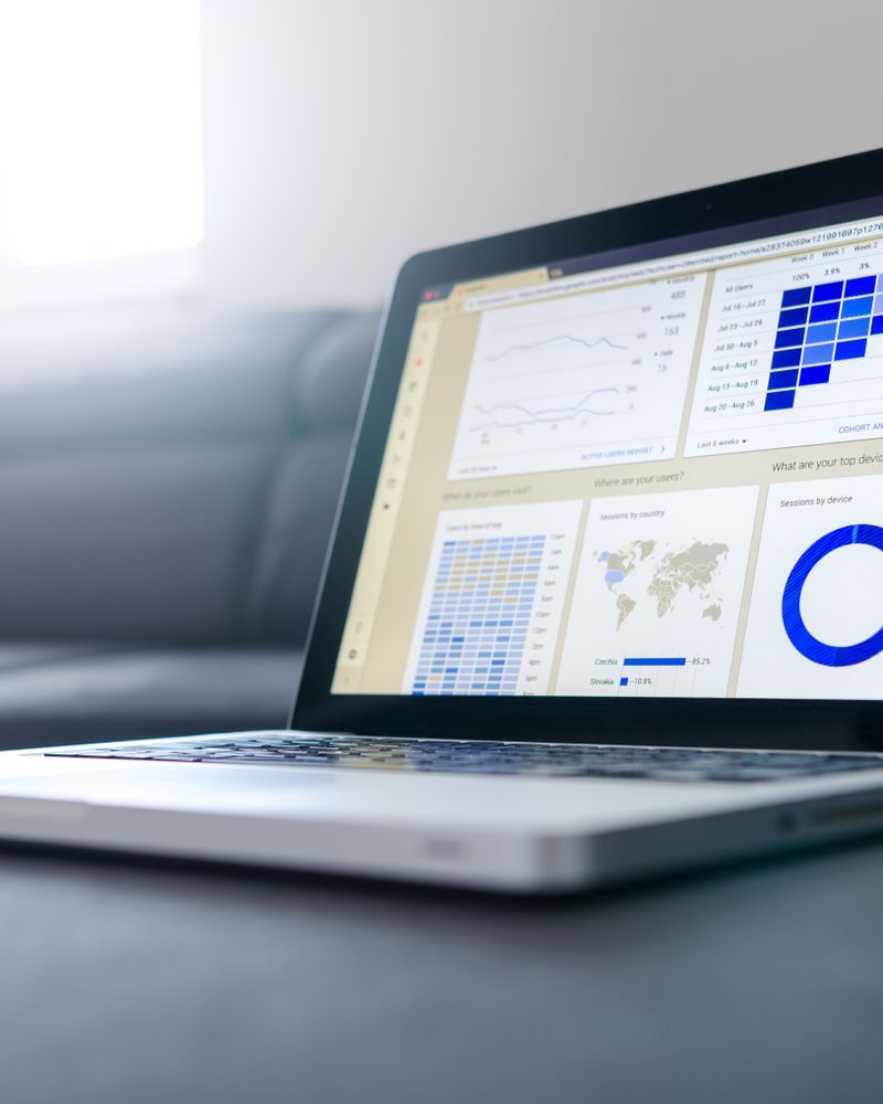Competitive intelligence: pharmaceutical market analytics dashboard on a laptop