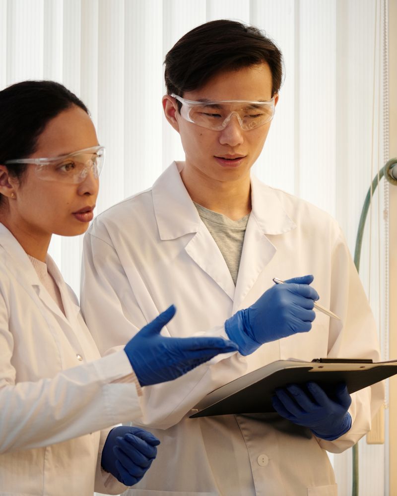 Publication and research support: scientists discussing research findings in a laboratory