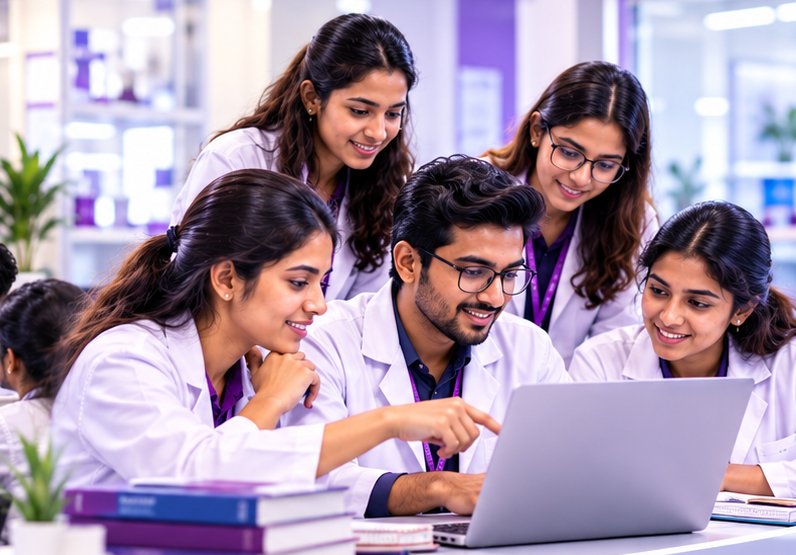 CliniWings students learning together on a laptop